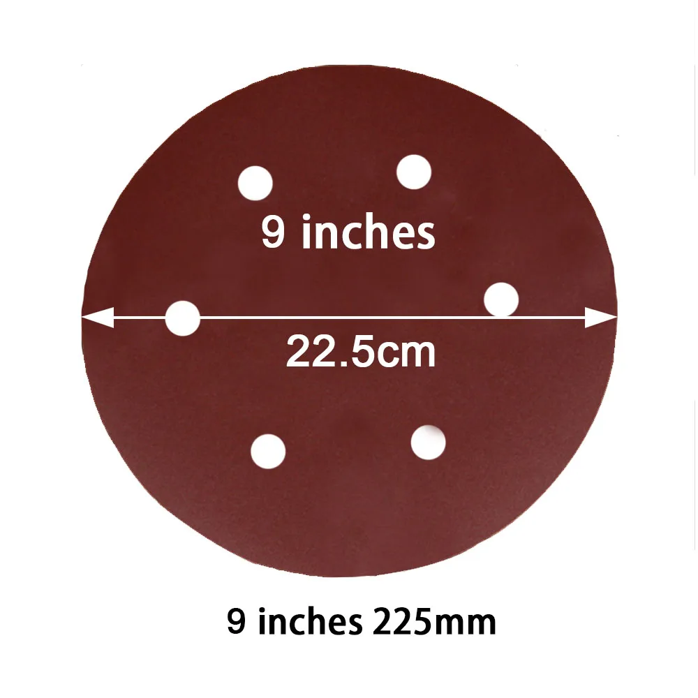 Tanie 50 sztuk 9 Cal 6 otwory tarcze szlifierskie różne papier ścierny haczyk i dokładnie owiń Grit różne losowo szlifierka oscylacyjna