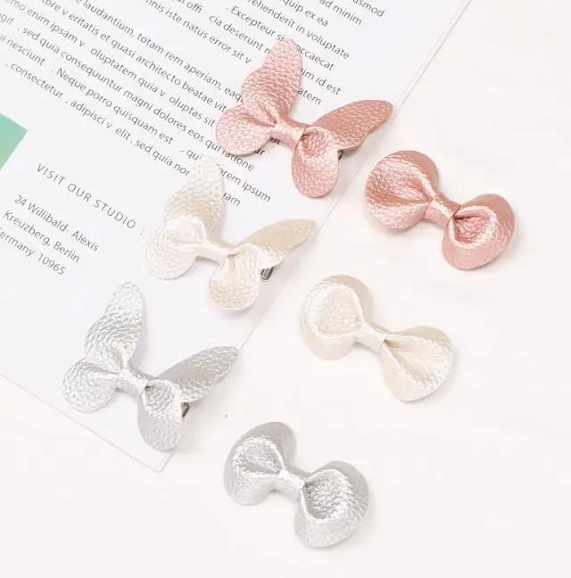 

6pcs/set Artificial Leather Butterfly Hair Clips Gold Silver Girls Child Hair Accessories Barrette Non Slip PU Sweet Hairpin