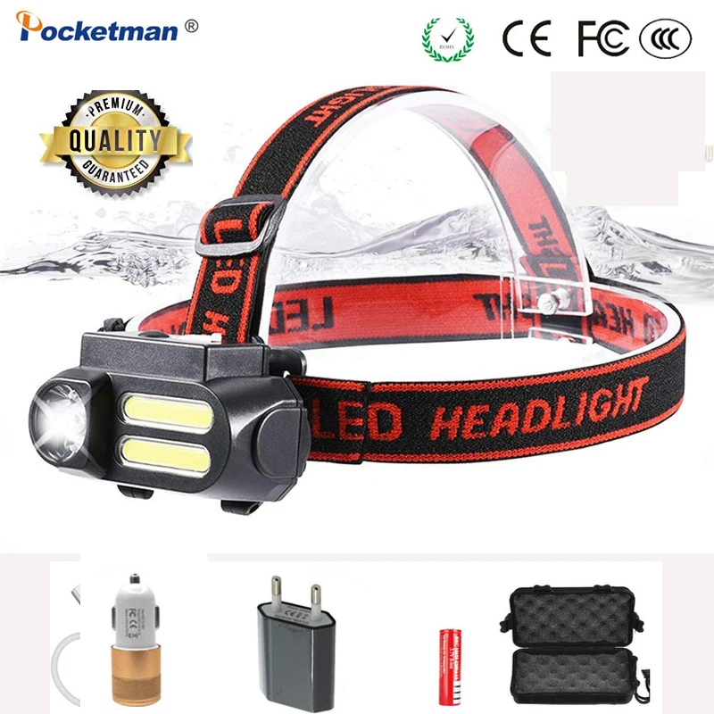 

4000 lumens Power Torch COB +Spot Light 4 Lighting Modes Headlight Waterproof Powered By 18650 Battery Suit for Camping