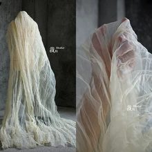 1 ярд телесный бежевый органза плиссированная 3D перспективная сетка плиссированная Тяжелая дизайнерская ткань, одежда дизайнерская Лоскутная Ткань для платья