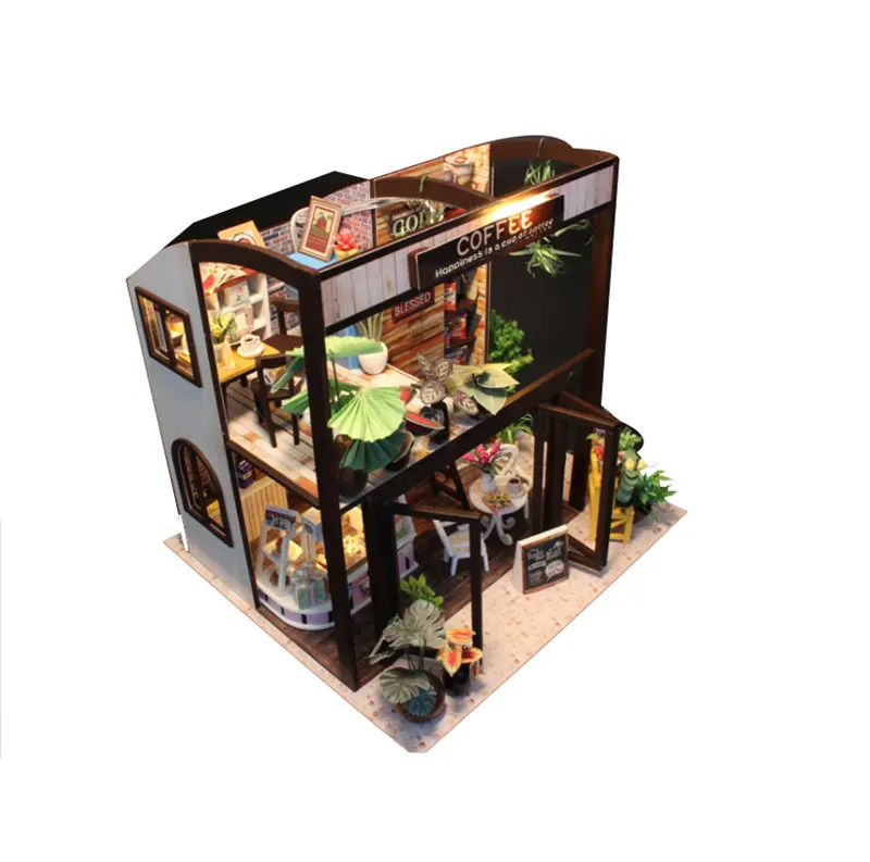 Kopen Kind Poppenhuis Kit Miniaturen Koffie Houten Huis Speelgoed Diy Miniatuur Poppenhuis Meubels Casas En Miniatura