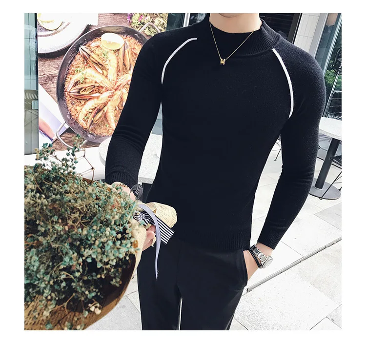 4 цвета контрастная окантовка sueter hombre slim fit полуводолазка пуловер для мужчин Vetement Homme trui heren коричневый slim fit