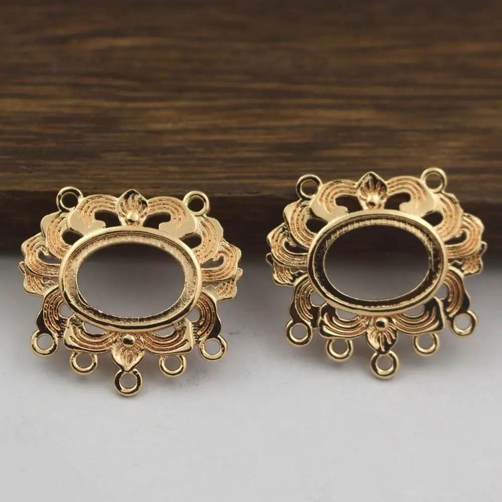 

20pcs Brass Casting Flower Oriental Charms 10x14mm Oval Open Back CABs Base Connectors for DIY Tassel Earrings Pendants Designs