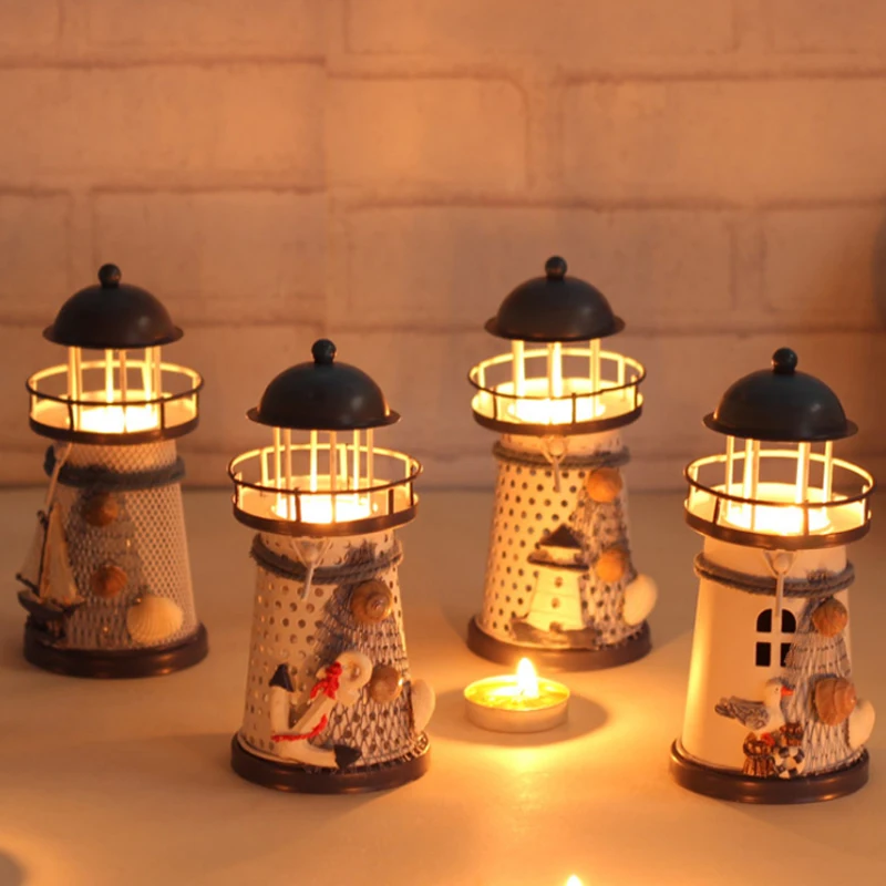 

Home Decor Mediterranean Style Candle Holder Candlestick Table Lamps Home Improvement Iron Iron Mini Lighthouse Ornaments Gifts