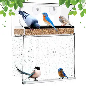 

Bird Feeder Acrylic Transparent Window Viewing Bird Feeders Tray Birdhouse Suction Cup Mount House Type Feeder 30x10x13cm
