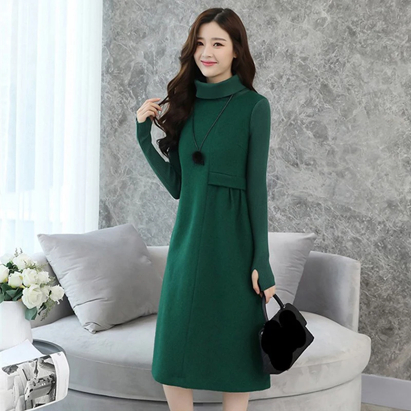 

Ladies Winter Wool Dresses 2020 Winter Casual Long Turtleneck Cashmere Knitted Sweater Dress Women Elegant Woolen Dress Plus Siz