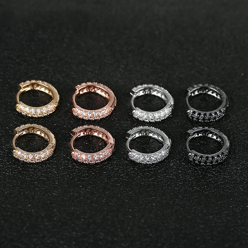 Luxury Shiny Hoop Earrings For Women Three Layer Micro Zircon Stone Paved Small Copper Huggies Charm Piercing Ear Hoops Jewelry