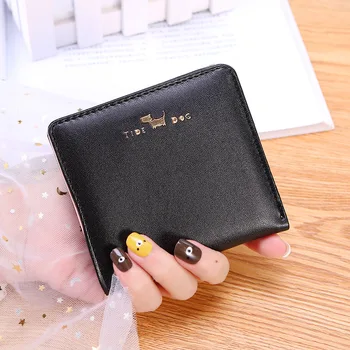 

Women Wallets Leather Animal Purse Cat Cute Mini Ultra-thin Multi-Cards Holder Short Wallet Bifold Slim Wallet femme Zipper Hasp