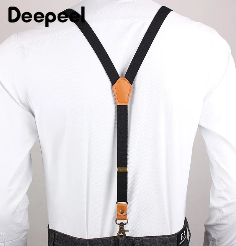 Deepeel 1pc 2*110cm Suit Trousers Shoulder Strap 3 Clips Sanp Buckles Suspenders Retro Hook Jeans Decoration Male Jockstrap
