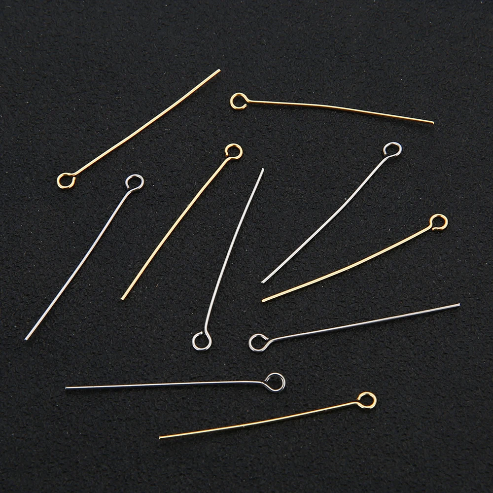 100pcs 스테인레스 스틸 9 아이 핀 골드 실버 톤 0.6mm 두꺼운 루프 Eyepin 결과 DIY 수제 귀걸이 쥬얼리 만들기위한