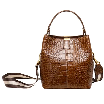 

Fashion Bucket Bag in Croco Leather for Women Vintage Shoulder Bag
