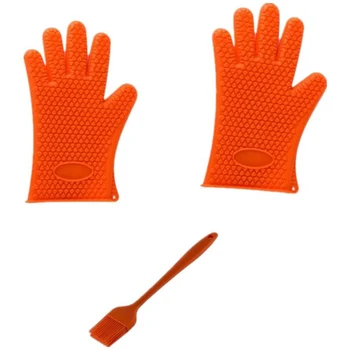 

2 x Gloves, 1 x Brush, Heat Resistant Silicone Barbecue Gloves for Cooking, Grilling