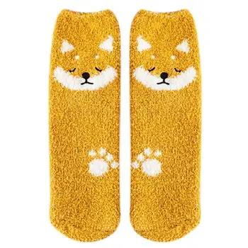 

Autumn Winter Coral Velvet Female Socks Cute Cartoon Thick Warm Medium Tube Sock