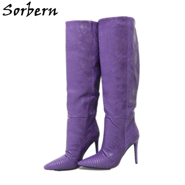 Sorbern Purple Snake Women Boots Knee 