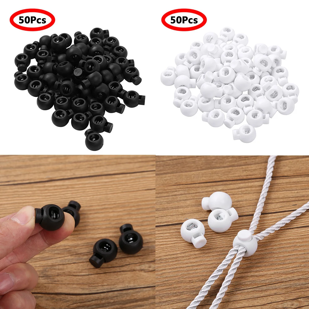 50Pcs Plastic Toggle Single Hole Spring Drawstring Cord Lock Clip Ends Luggage Lanyard Stopper Sliding Fastener Button Bag Parts