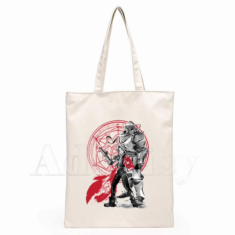 

Print Full Metal Fullmetal Alchemist Steel Edward Alphonse Tote Bag Unisex Canvas Shopping Bags Printed Shoulder Bag Foldable