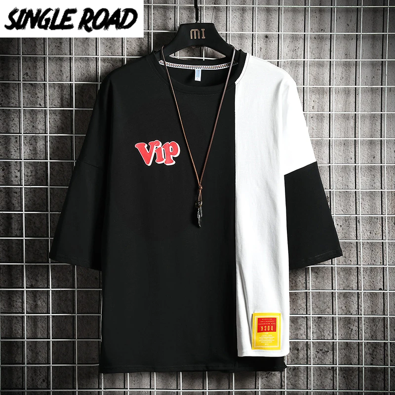 

SingleRoad Man's Black T-shirt Men 2020 Patchwork Oversized Cotton Hip Hop Japanese Streetwear Harajuku Tshirt Male T Shirt Men