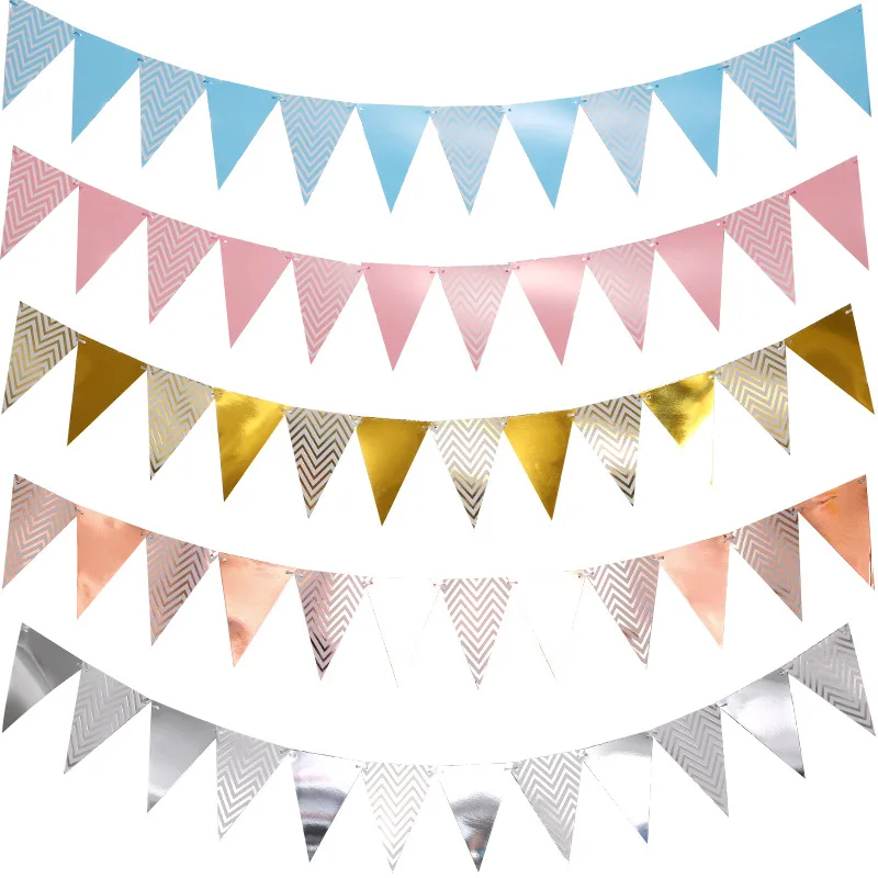 

1 set Creative Paper Banners Pulling Flag Birthday Wave Hanging Flags Multi Colors For Wedding Birthday Party Celebration Decor