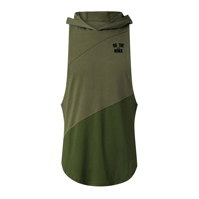 Брендовая Спортивная одежда для фитнеса, мужская майка с капюшоном, бодибилдинг, Стрингер, майка, хлопок, сетка, майка для тренировки, майка без рукавов - Цвет: army green hooded