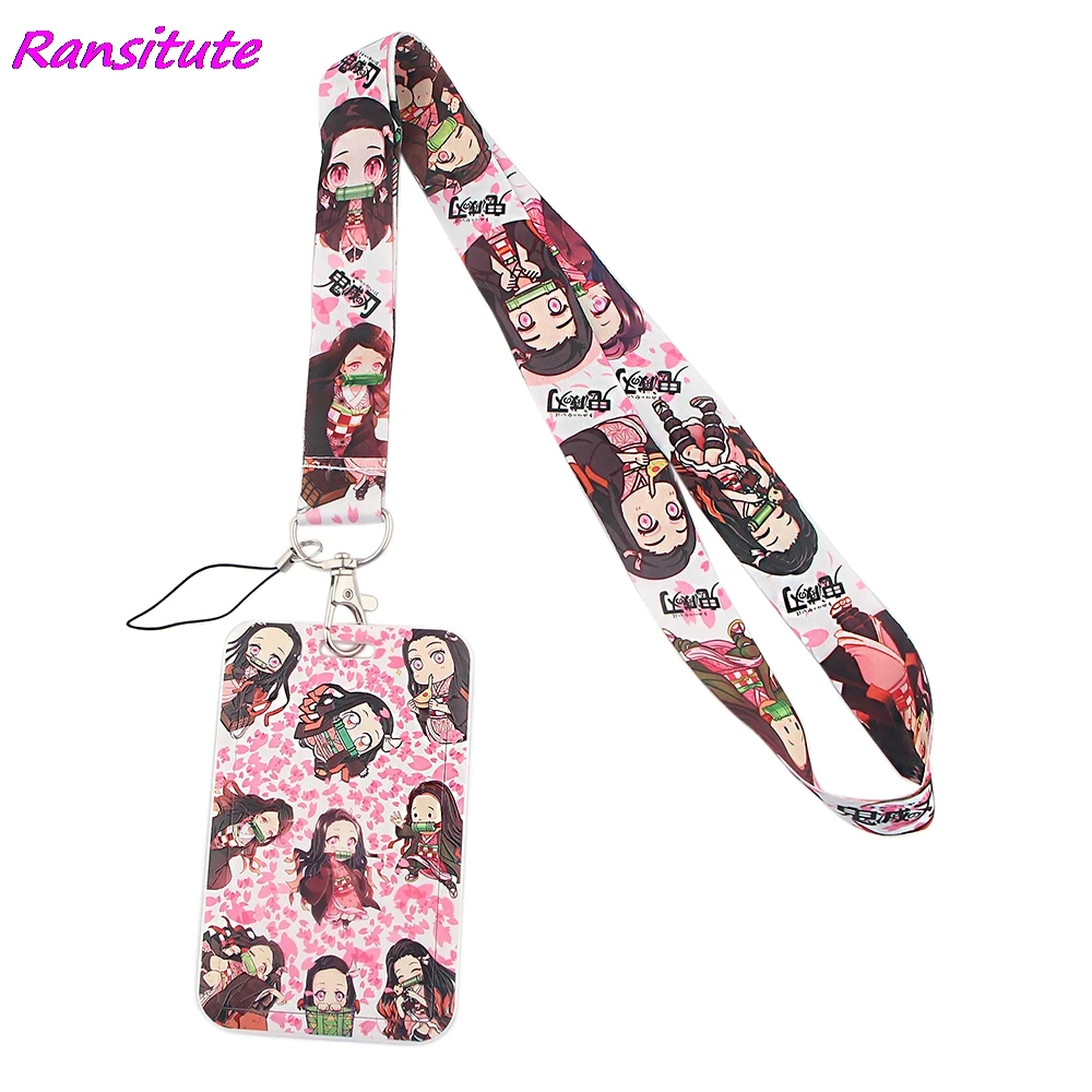 

Ransitute R1484 Anime Girl Demon Slayer Lanyard Card Holder Student Hanging Neck Phone Lanyard Badge Subway Access Card Holder