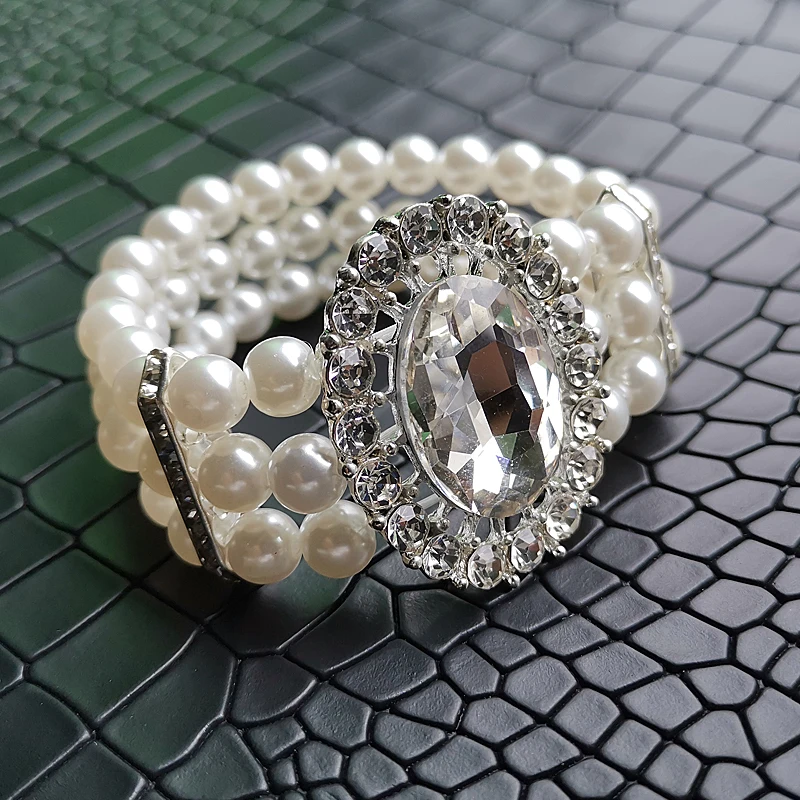 YD& YDBZ новые хрустальные браслеты с подвесками для женщин, перламутровые браслеты, эластичная цепочка, 7 цветов, модные ювелирные изделия, вечерние аксессуары, браслеты - Окраска металла: Silver
