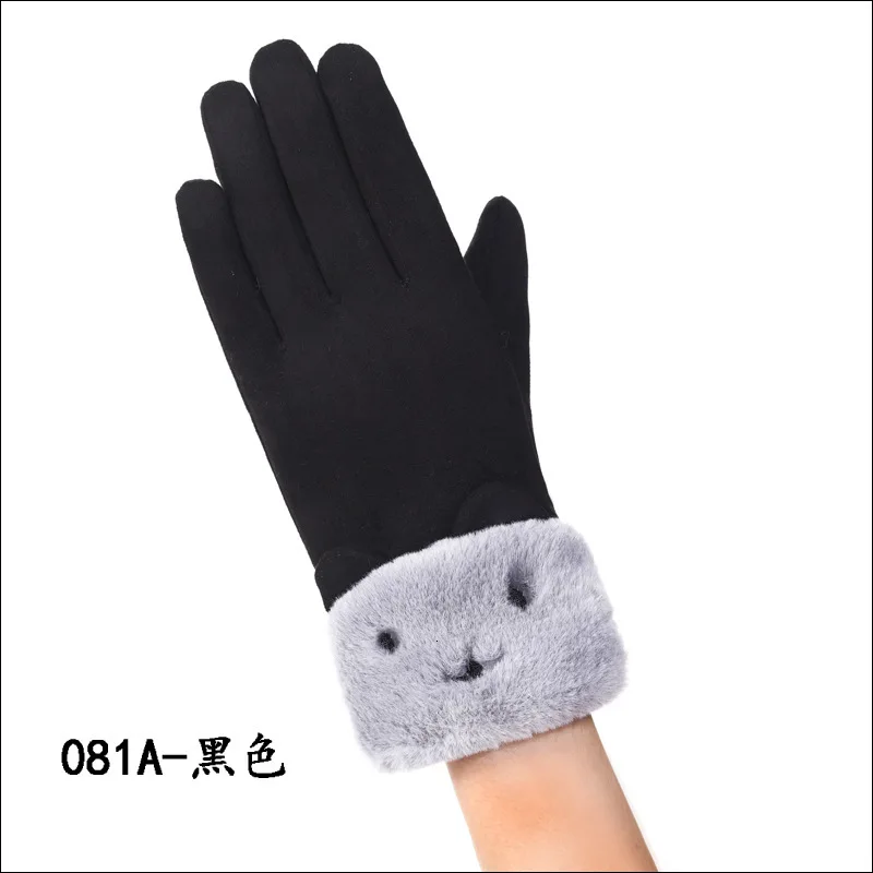 081Ablack Женские перчатки Pelucia перчатки дл пар Перчатки с сенсорным экраном замшевые двойные утепленные модные Modis Femme Eldiven Rekawiczki thanos - Цвет: 081Ablack