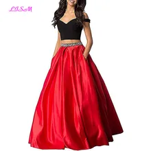 Два предмета, Обрезной топ с бисером, платья для выпускного вечера, Длинные атласные вечерние платья с карманами