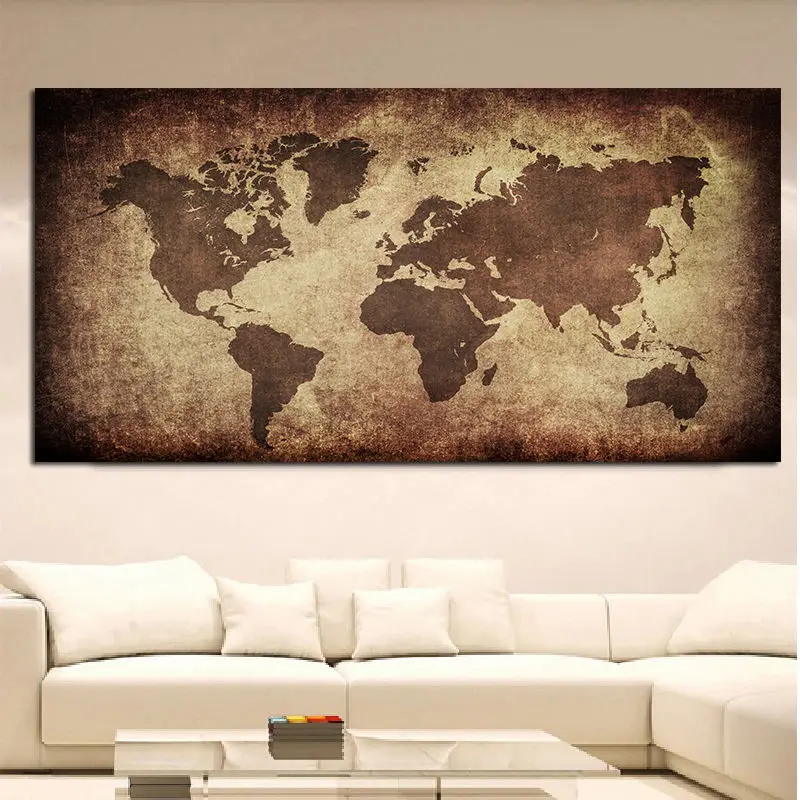 La mappa del mondo retrò tela pittura poster vintage stampa carta da parete fotografia sfondo panno soggiorno decorazioni per la casa senza cornice - immagine 2