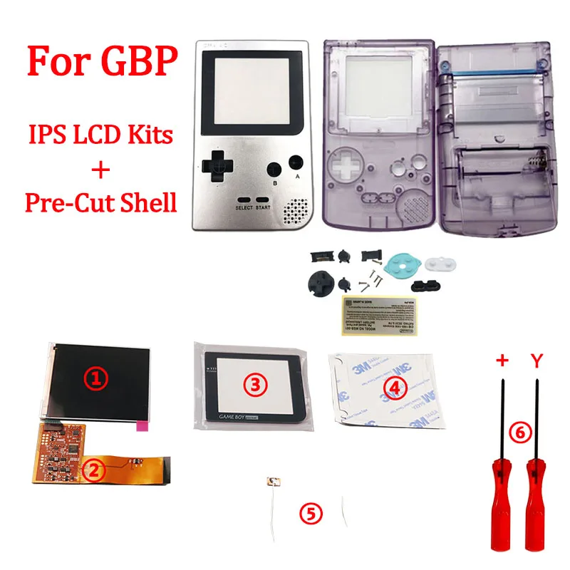 Full screen IPS LCD Kits With Pre-cut Shell for GBP LCD IPS backlight screen for GAMEBOY POCKET with 36-colors background light