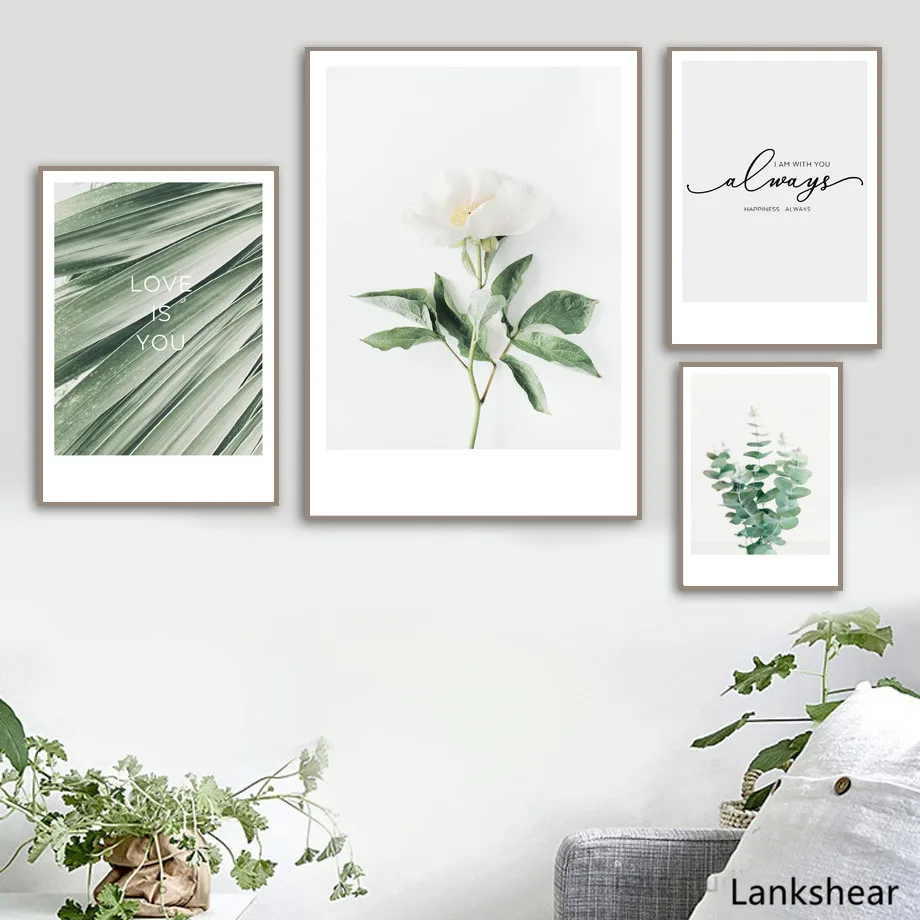 Белая роза с зелеными листьями Wall Art Холст Картина Nordic плакаты в стиле