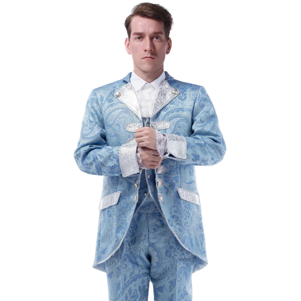 YUNCLOS синий Королевский корт мужской костюм английский стиль 3 штуки мужской костюм Банкетный халат Vestido мужские однобортные свадебные костюмы