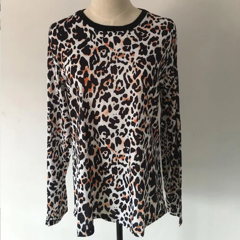 Коричневые повседневные свободные пуловеры с круглым вырезом и леопардовым принтом Highstreet для офисных леди, футболки с длинным рукавом, женские футболки на весну и осень - Цвет: orange