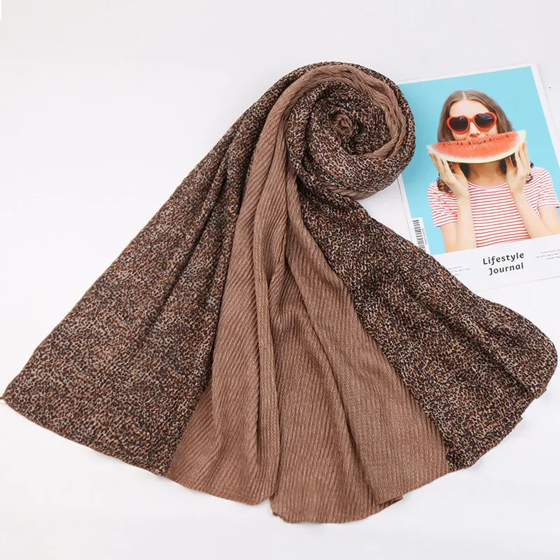 Модный исламский Truban женский длинный платок Леопардовый принт плиссированный хлопковый шарф плиссированные шарфы 180*90 см - Цвет: 06