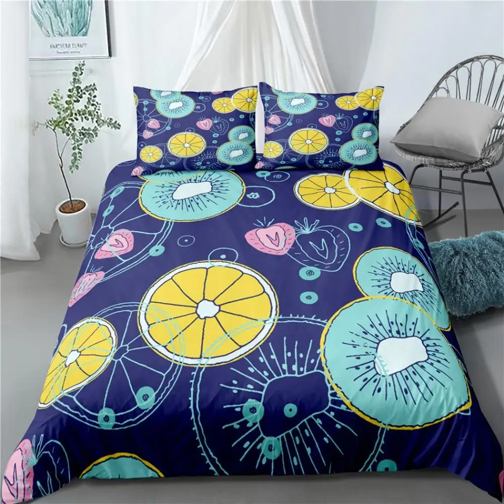 

Color Fruit Strawberry Pineapple Lemon Printed Bed Cover Set Duvet Cover Adult Child Bed Liner Pillowcase Comforter Bedding Set