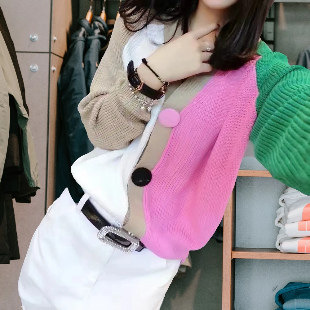 

Make Europe stand color matching buttons cardigan sweater