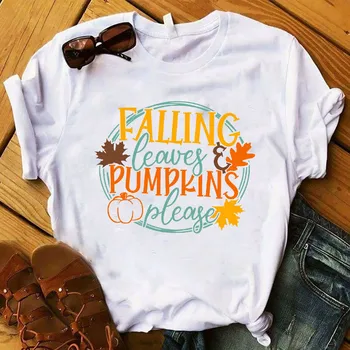 

Women Lady T Shirt Fall Leaves Pumpkin Please Printed Tshirt Ladies Tee Shirt Women Female Tops Clothes Graphic T-shirt