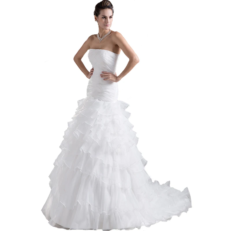 

Corset Bodice Modest Mermaid / Trumpet Wedding Dresses Bridal Dress Organza Tiered Strapless Wedding Gowns On Sale Free Shipping