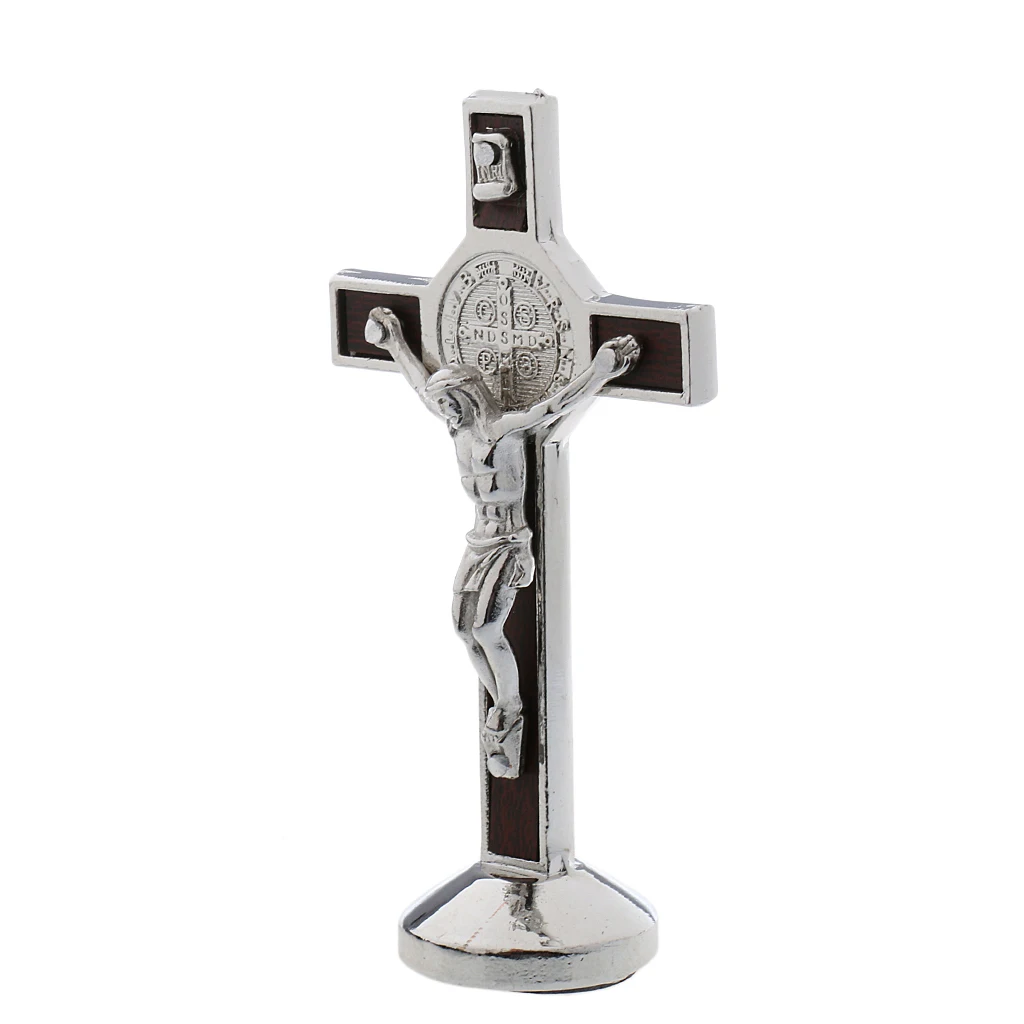 9cm Metal Crucifix Model Jesus Christ Statue with Sticky Base Car Dashboard Decorations