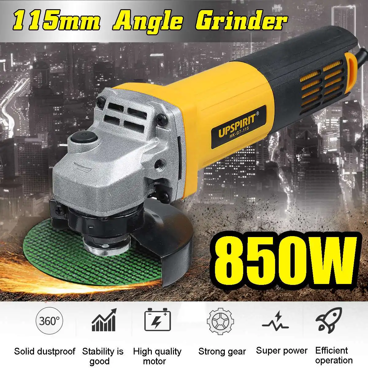 

Detachable Portable Electric Angle Grinder 220V 850W 10000RPM High Power Dustproof Non-slip Wheel Cutting Machine Manual Tool