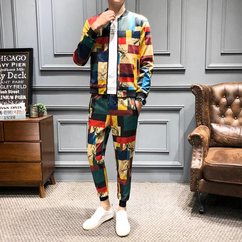

Loldeal Tracksuit Sharp Plaid Print Mens Tracksuits 2 Piece Set Dresy Meskie Esofman Takımı