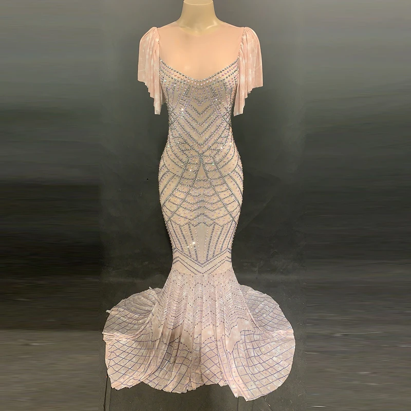 Сетчатое прозрачное блестящее длинное платье без рукавов стразы вечернее