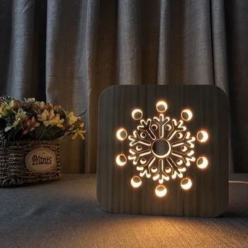 

Snowflake Mode Wooden Night Light Bedroom Decor Lights Usb Light Switch Gift for Kids