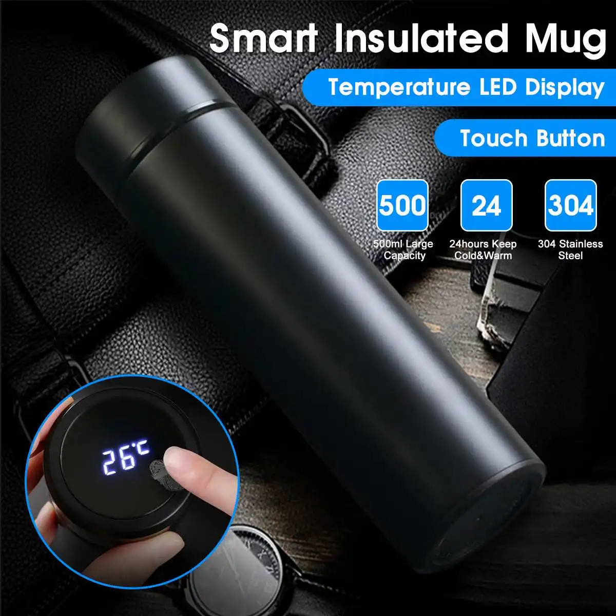Best Temperature LCD Dispay Vacuum Bottle Portable 500ml Drinkwar Cup Coffee Tea Milk Travel Mug Stainless Steel Water Thermal Bottle