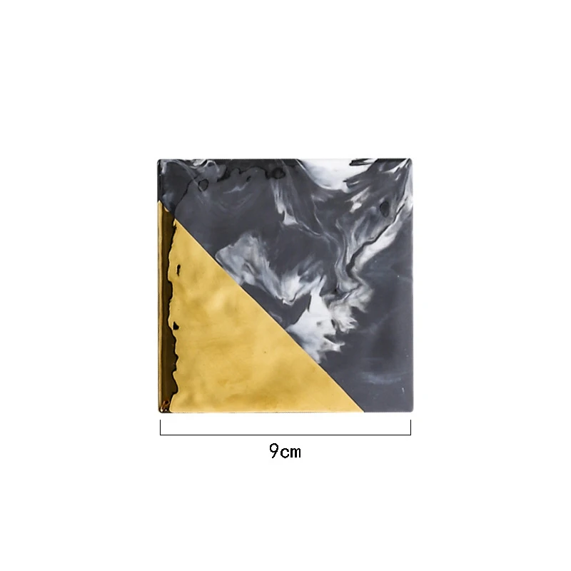 D 2Pcs Nordic Marble Coaster Ceramic Coasters Black& Gold Non-slip Insulation Mat Round Square Octagon Cup Mat Home Table Decor - Color: D