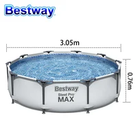 Original Bestway 56406 Above Ground Pool Easy Assemble Round Gartenpool for Family Steel Frame Swimming Pool for Kids' Best Gift