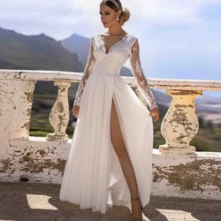 High Slit Wedding Dresses Fulle Sleeve Strapless Gorgeous Bridal Gowns 2022 Lace with Fluffy Tulle for Women Dress vestidos Robe
