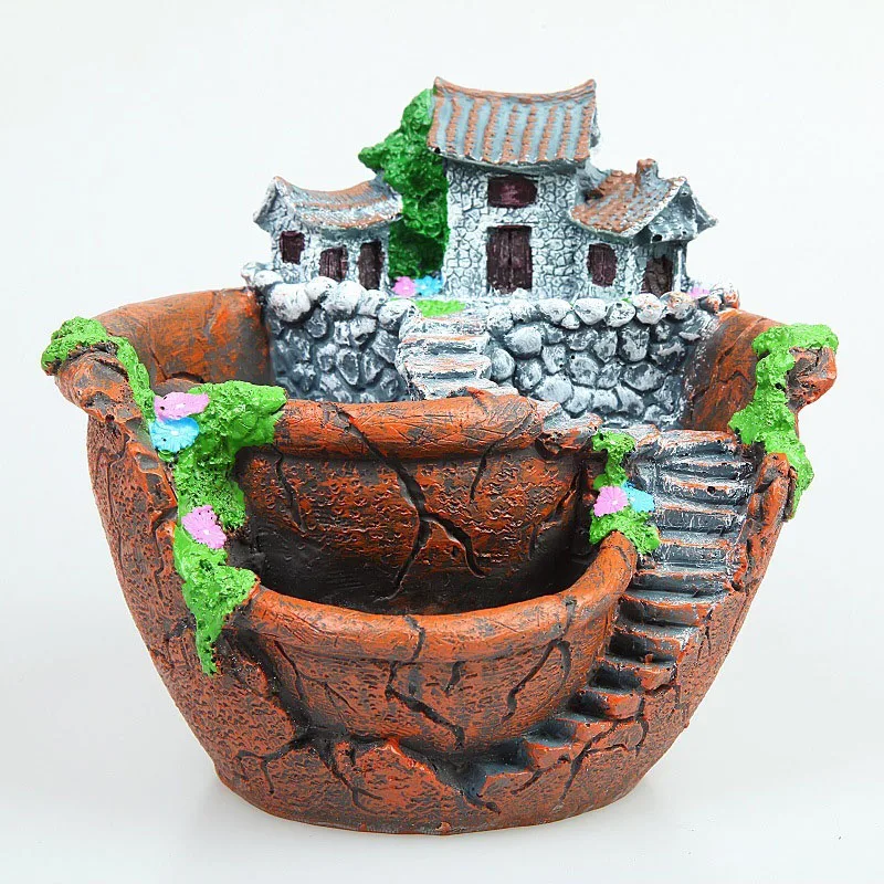 Artificial Flowers Succulent Plants Mini Fairy Garden with Sweet House for Decoration