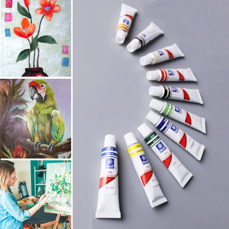 Oil paint 24pcs Professional Tube Oil Paints Canvas Pigment Art Supplies 12ML 24Colours Free 3 Brushes