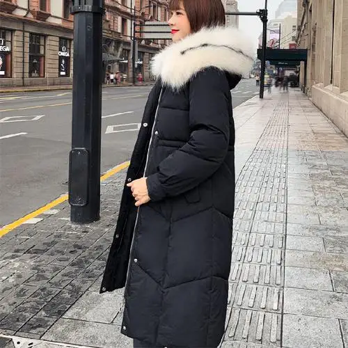 Big Fur Winter Coat Thickened Parka Women Stitching Slim Long Winter Coat Down Cotton Ladies Down Parka Down Jacket Women - Цвет: Черный