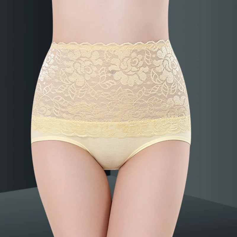 

2019 New Sexy Lace Perspective Panties Tighten The Belly Women's Seamless Briefs High Waist Transparent Briefs Underpants W4